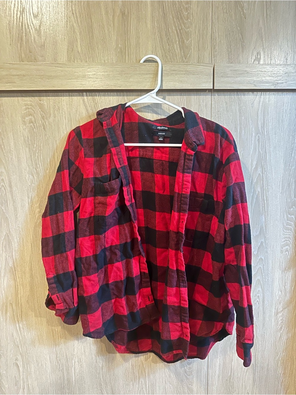 Madewell Red and Black Plaid Oversized Flannel Shirt
